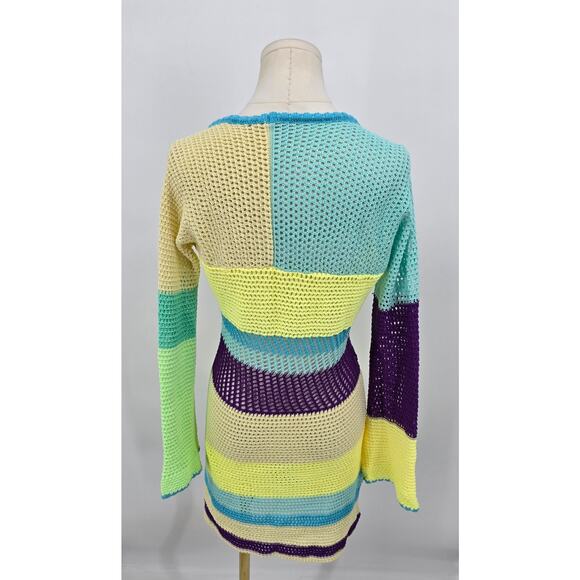 Amazon Colorblock Crochet Knit Swim Cover-Up Dress - Picture 3 of 5